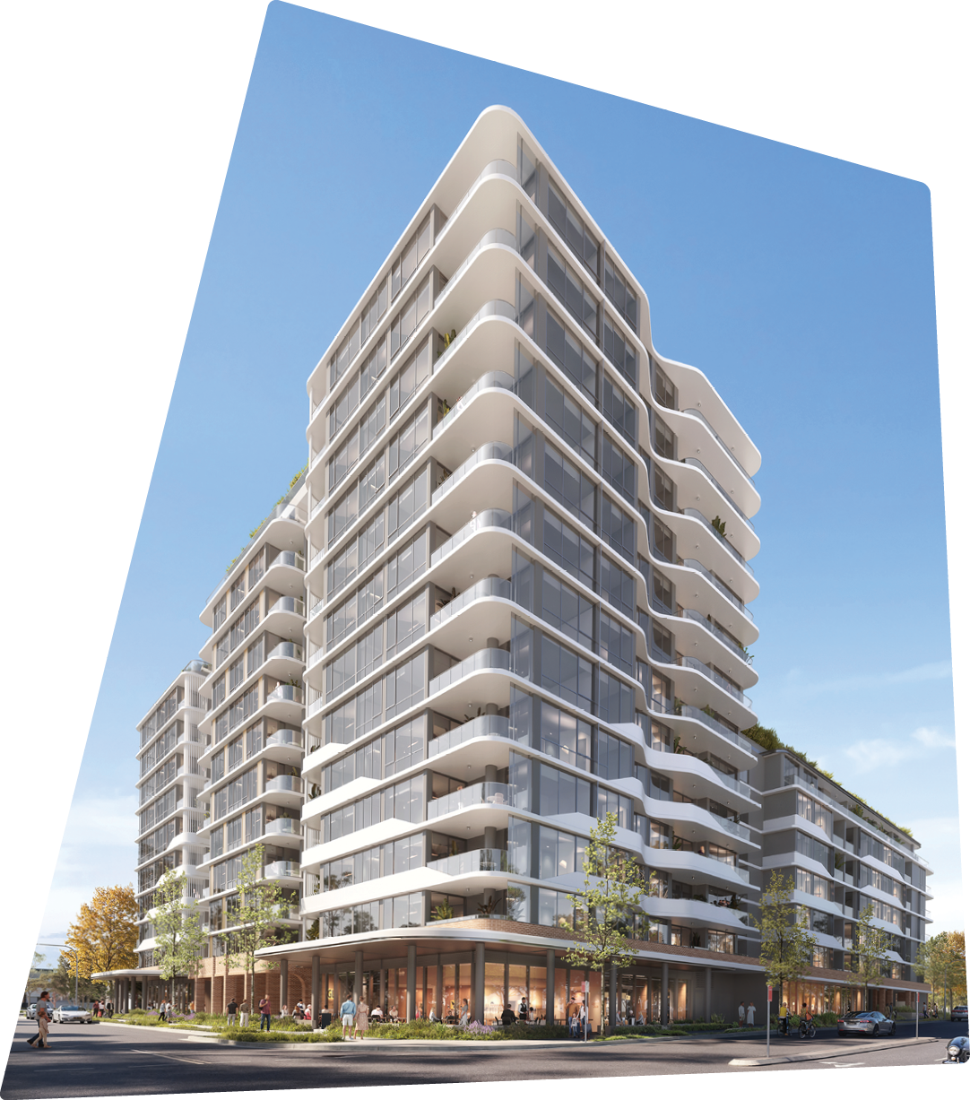 A large white building with many windows. Description generated by AI