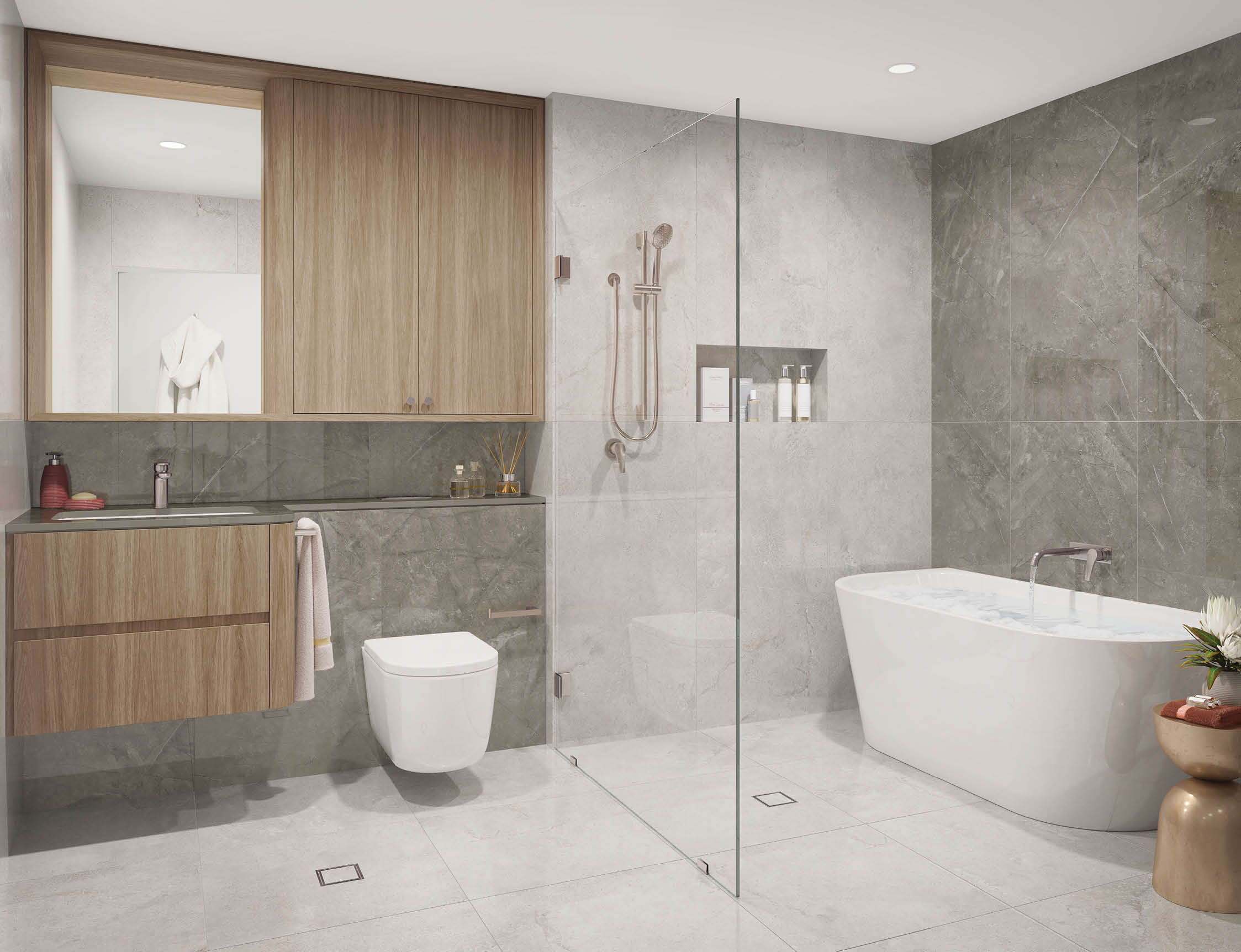 A white bathroom with a toilet, sink, and bathtub. Description generated by AI