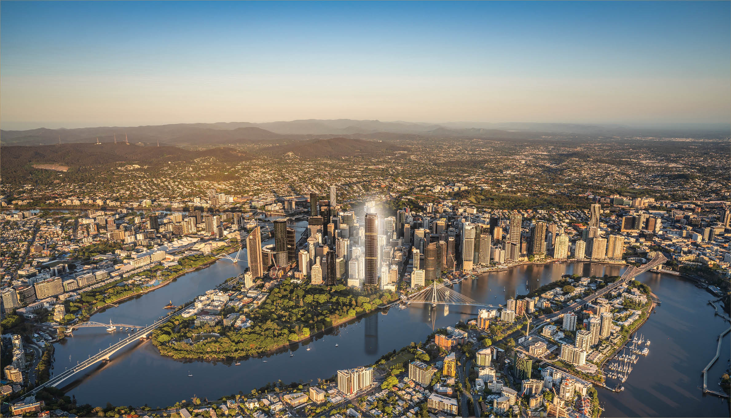 A cityscape with a large body of water. Description generated by AI
